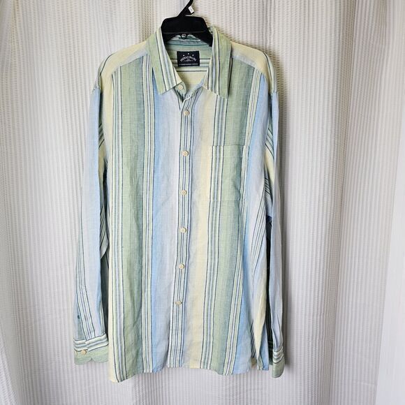 INDIGO PALMS TOMMY BAHAMA 100% Linen Shirt Multi Color Striped Size LT‎ - Picture 1 of 8